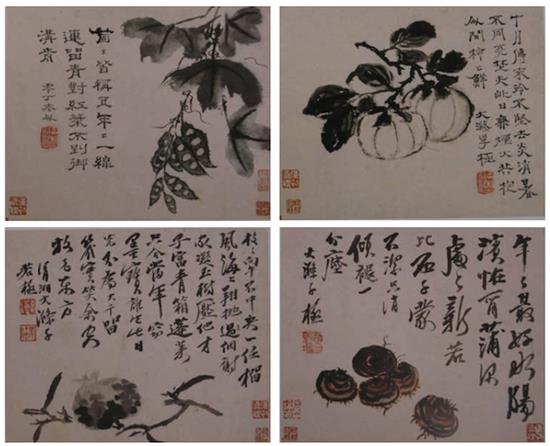 石涛《八开蔬果册 》纸本设色 24.3cm×30cm 上海博物馆藏